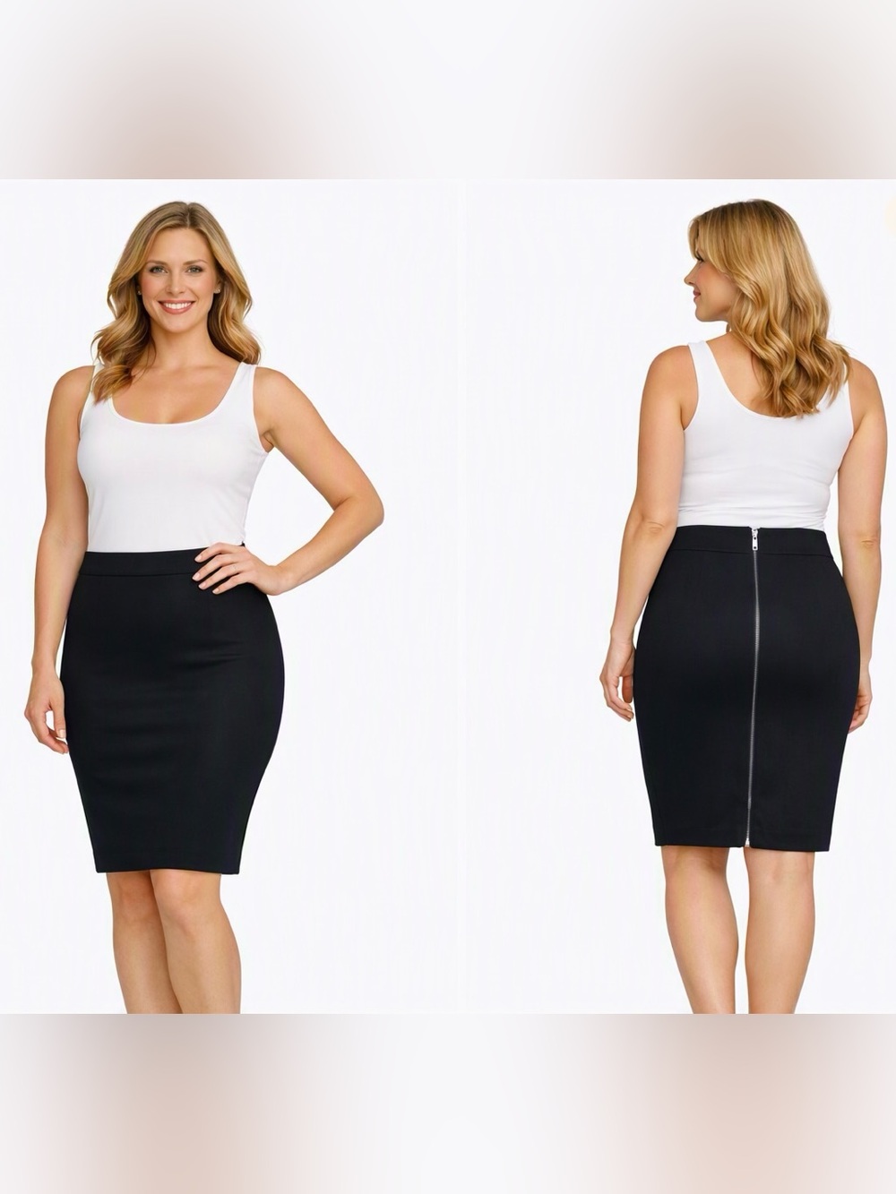 Ann Taylor Black Stretch Pencil Skirt with Back Zipper Size 8